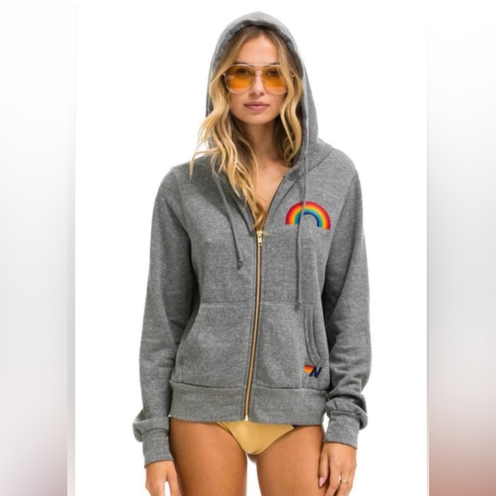 Nearly new Aviator Nation full zip rainbow hoodie grey, size M